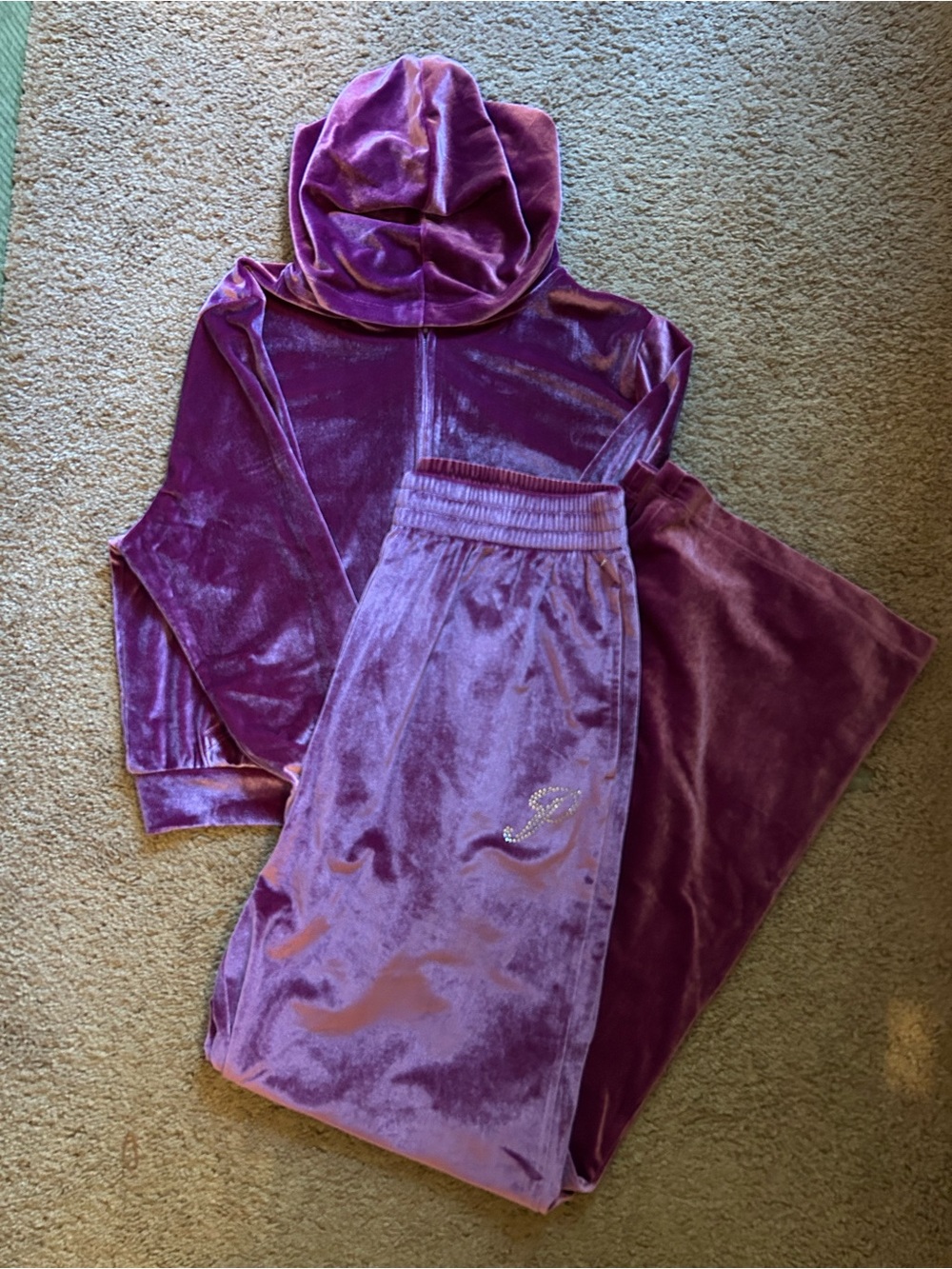 PINK Victoria's Secret Girls Velvet Hoodie & Jogger Set - Purple